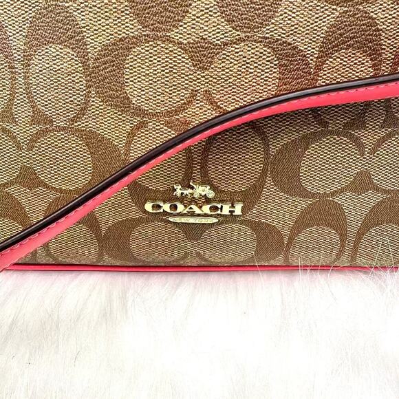 Coach Katy Satchel Crossbody In Signature Canvas In Gold/Khaki Fuchsia 2558 NWT - Picture 7 of 13